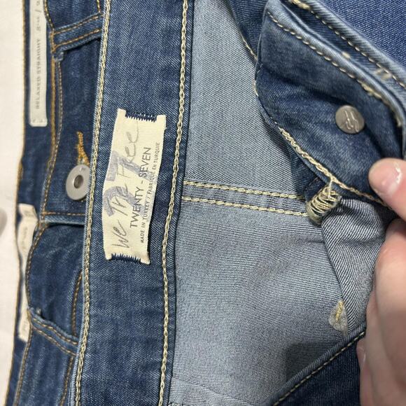 We The Free Jeans Womens 27 Blue Flare Bell Bottom High Rise Distressed Raw Hem - Picture 2 of 12